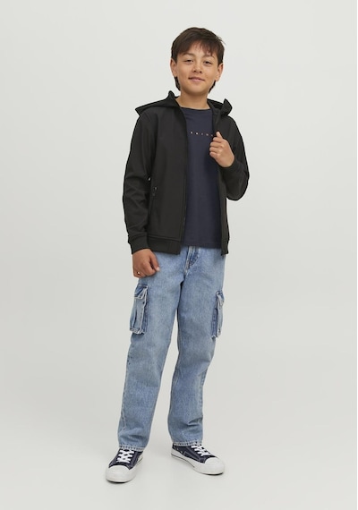 Jack & Jones Kisa Kollu Logo Baskili Tisört - Çocuk 12237435 Dark Navy Siyah
