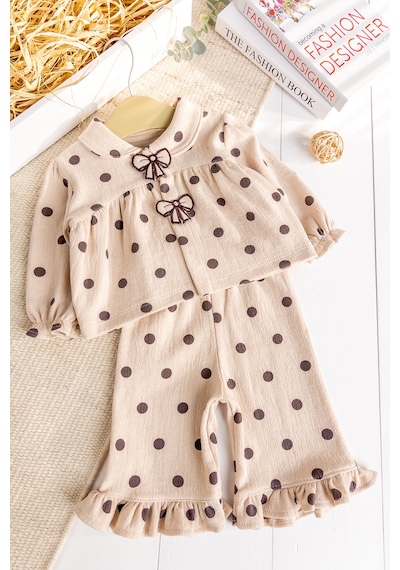 Babymod Puantiye Desenli Hırkalı 100% Pamuk 2'li Kız Bebek Takım Bej