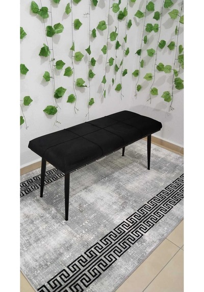 Özcan Metal Siyah Metal Ayaklı Bench Sırtlı Mutfak Salon Antre Yatak Odası Puf Bank Oturak Takımı Siyah