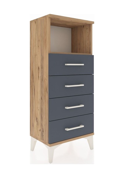 Arges Komodin Tek Raflı 4 Çekmeceli 44x30x106 Çam-antrasit Çam