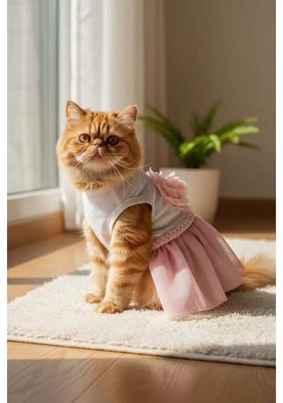 Rosie Pink Tütü Kedi Kıyafeti Pembe Tütülü Elbise Kediler İçin