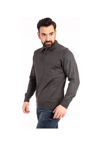 Nacar Store Erkek Füme Ince Yün Triko Örgü Polo Yaka Baba Kazak