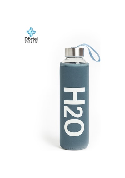 H2o Kılıflı Cam Matara 600 Ml Mavi