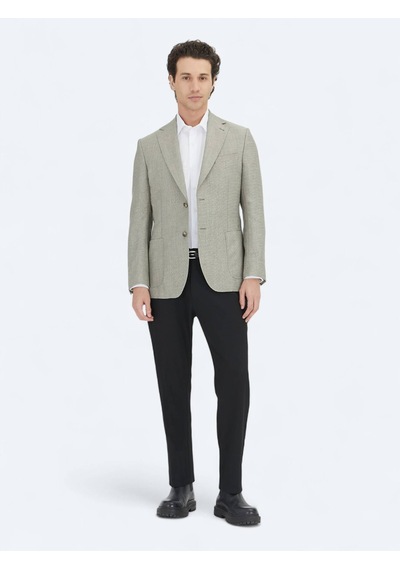 Kip Haki Düz Modern Fit Yün Karışımlı Ceket Haki