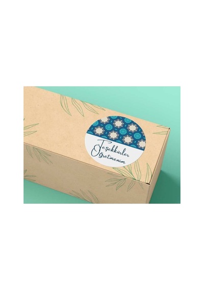 Mavi Renk Teşekkürler Öğretmenim Yazılı Etiket Yuvarlak Mat Sticker Öğretmenler Günü 4 Cm 100 Adet Çok Renkli