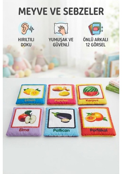 TıfılToys Eğitici Soft Kartlar Meyve - Sebze Bebekler İçin Güvenli İlk Öğrenme Kartları