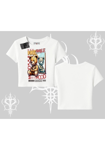 Tarzsokak Babby Tee Tshirt Fake Smile Mood Ayıcık Grafik Baskılı Beyaz