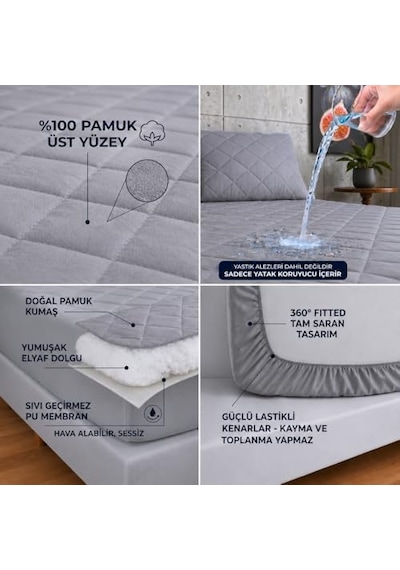 Gri Sıvı Geçirmez Alez - Tek-çift Kişilk Alez- Bebek Alez-%100 Pamuk- Kapitoneli Alez- Fitted Yatağı Saran Yatak Koruyucu Alez Çarşaf 90x190 Açık Indigo Gri Sıvı Geçirmez Alez - Tek-çift Kişilk Alez- Bebek Alez-%100 Pamuk- Kapitoneli Alez- Fitted Yatağı Saran Yatak Koruyucu Alez Çarşaf 90x190 Açık Indigo