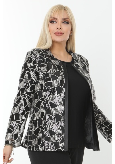 Ladies First Büyük Beden 3784 Siyah Ceket+bluz Takım 001