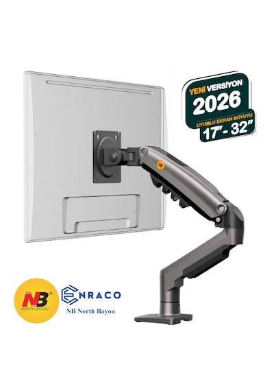 Enraco North Bayou Nb F80 17"-32" Amortisörlü 2-9 Kg Monitör Standı Yeni Tasarım 2026 Versiyon Gray Edition