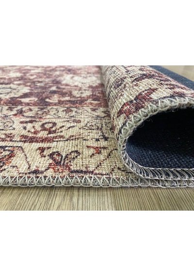 Çam Halı Anatolia 32-048 Etnik Eskitme Desenli Dokuma Tabanlı Yıkanabilir Şönil Salon Ve Oda Halısı Krem - Bordo