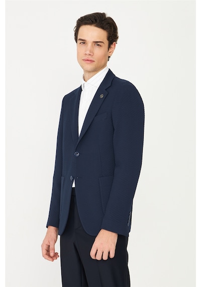 Lacivert Hafif Desenli Blazer Ceket Laci