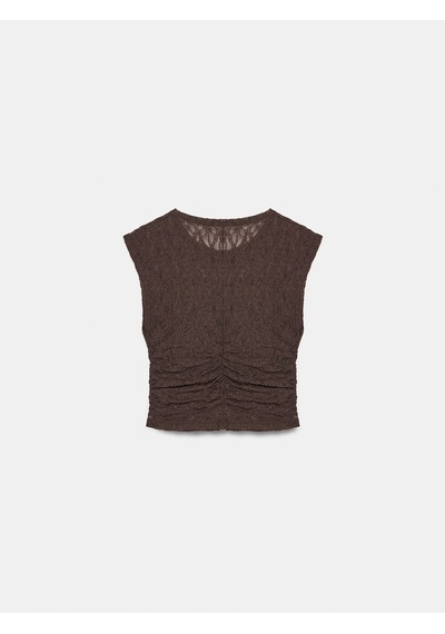 Dilvin 32492 Büzgülü Dantel Top-koyu Kahve
