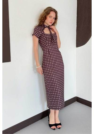Verymoda Puantiyeli Elbise D3073 Kahve