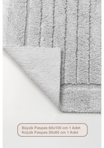 Elart Luin Banyo Halısı Paspas Takımı Pamuklu 2 Adet 60x100 Cm Gri Gri