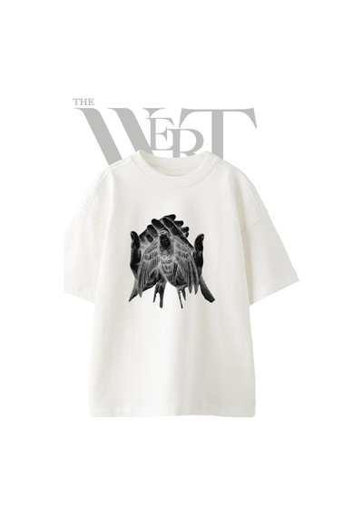 Thewert Moth Angel Tasarım Baskılı Ünisex Beyaz Oversize T-shirt