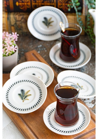 Palmiye 6 'lı Porselen Çay Tabağı Seti Çok Renkli