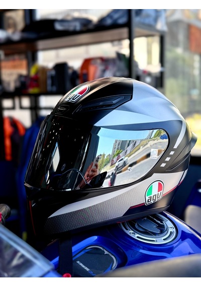 Agv K1 S Lap Matt Black Grey Red Kapalı Kask Silver Vizör + Şeffaf Vizör Gri