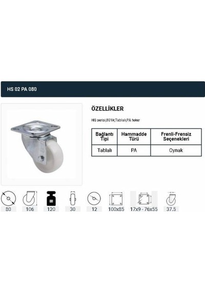 Döner Tablalı Servis Tekeri Polyemid Döner 80 Mm Uygur 4 Adet
