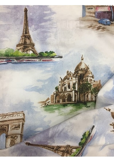 Taç Nevresim Kumaşı %100 Pamuk Paris Şehir Temalı En 240Cm 57Tel