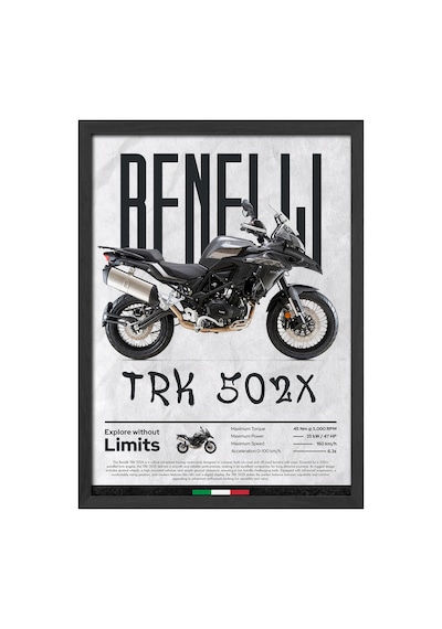 Benelli 502c Siyah Ahşap Çerçeveli Poster, Dekoratif Motosiklet Duvar Tablosu
