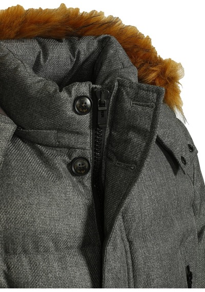 Erkek Gri Kapüşon'Lu Termo Dolumlu Su Ve Rüzgar Itici Slim Fit Mont Ncs Jeans 4991-Gri