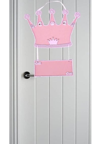 Süsle Bebek Ve Parti Taçlı İsimlikli Ahşap Kapı Süsü, Pembe Çok Renkli