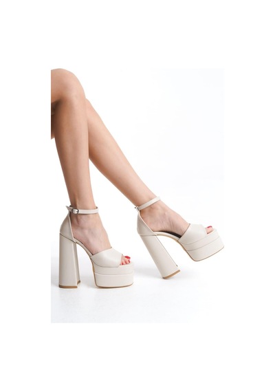 Preshley Kadın Elina Tek Bantlı Bej Cilt 15 Cm Platform Topuklu Ayakkabı Bej