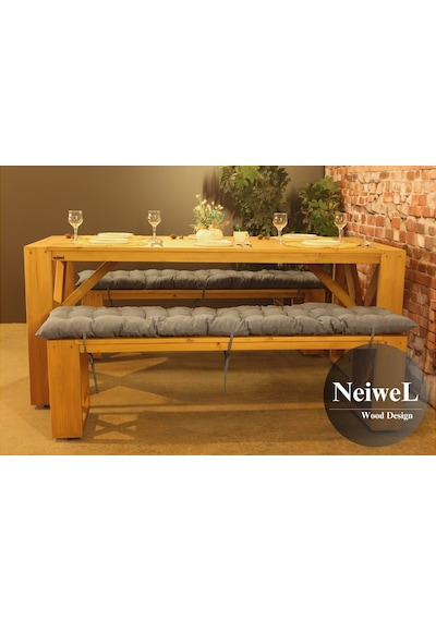 Neiwel Velmar Doğal Ahşap Banklı Yemek Masası Takımı-120-240 Takım Açık Ceviz