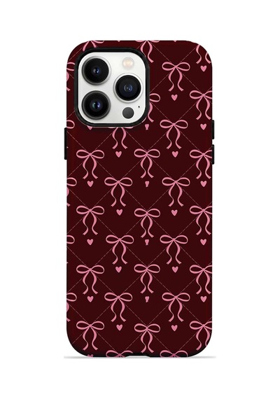 Velvoria Valestra Burgundy Bow Grid Apple iPhone Uyumlu 14 Pro Magsafe Koruma Kılıfı Valestra Magline - Burgundy Bow Grid
