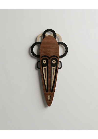 Modern Afrika Tarzı Ahşap Duvar Mask Mdf - Kahverengi Siyah Tribal Kabile Mask 1