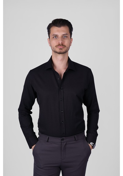 Optik Siyah Slimfit Erkek Gömlek Siyah
