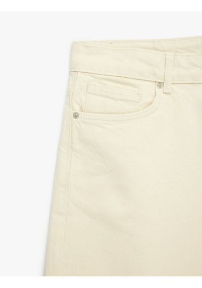 Koton Normal Bel Pamuklu Bermuda Straight Fit Jean Şort Ekru 6sam40387nd