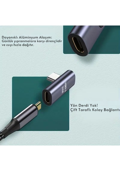Alfais 6027 Usb Type-c Uzatıcı Çevirici Dönüştürücü Adaptör 90 Derece L Tipi Erkek - Dişi
