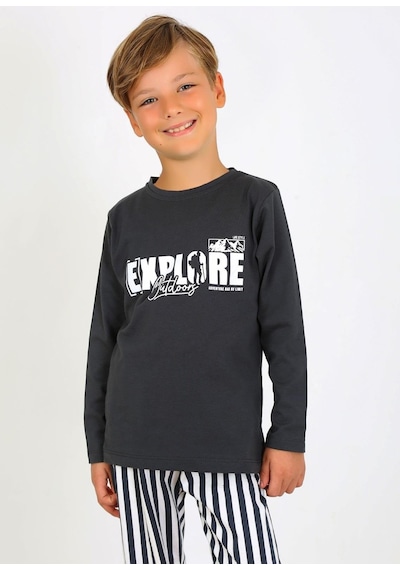 Vitmo Erkek Çocuk Uzun Kollu %100 Pamuklu Pijama Takımı Explore Antrasit Antrasit