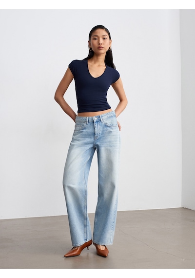 Dilvin 72321 %100 Pamuk Düşük Bel Straight Fit Jean-mavi
