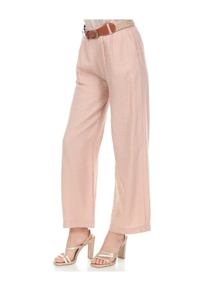 Bluence Beli Kemerli Bol Paça Pembe Pantolon Açık Pembe