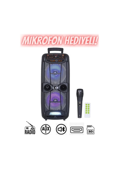 Bluetooth Hoparlör Ultra Büyük 8 İnç 2 Çift Parti Hoparlör Işıklı Mikrofonlu 60cm Speaker Aux/fm/usb