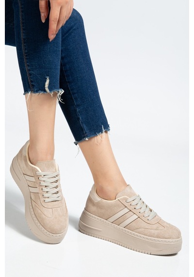 Bahrina Kadın Kalın Tabanlı Sneaker Bej Süet