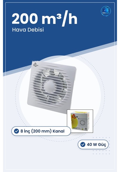 Banyo Tuvalet Havalandırma Aspiratörü 8 İnç 200 Mm M³/h 40w Nem K