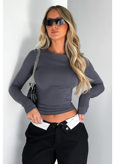 Seeh Füme Bisiklet Yaka Basic Uzun Kollu Body Sh142