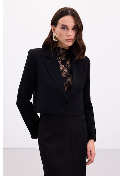 Sateen Luna Kısa Ceket - Siyah-136880 Siyah