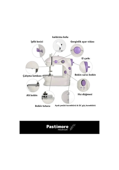 Pastimore Premium Taşınabilir Elektrikli Hız Ayarlı Kademeli Otomatik Mini Dikiş Makinesi