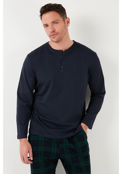 Buratti Ekoseli Pamuklu Beli Lastikli Regular Fit Uzun Kollu Erkek Pijama Takımı 6572003 Lacivert
