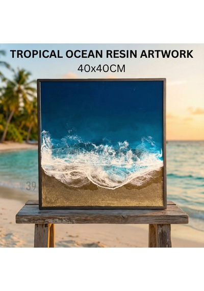 Tropical Ocean Epoksi Duvar Tablosu, Çerçeveli Okyanus Temalı El Yapımı Sanat Eseri, 40x40 Cm 1 Adet Tropical Ocean Epoksi Duvar Tablosu, Çerçeveli Okyanus Temalı El Yapımı Sanat Eseri, 40x40 Cm 1 Adet