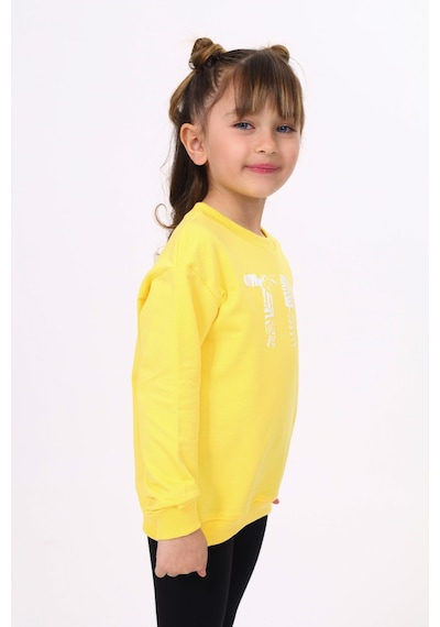 Toontoy Kız Çocuk Relax Fit Bisiklet Yaka Hafif Düşük Omuz Baskılı Sweatshirt - 2 İplik Sarı
