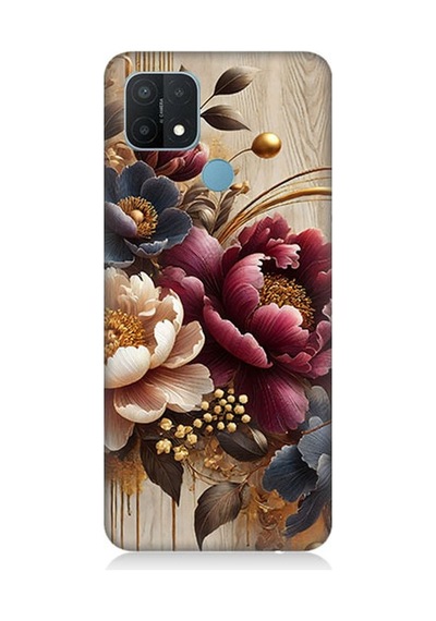 Oppo A15 Uyumlu Ahşap Üzerinde Gölge Çiçekler Desenli Silikon Kılıf Çok Renkli