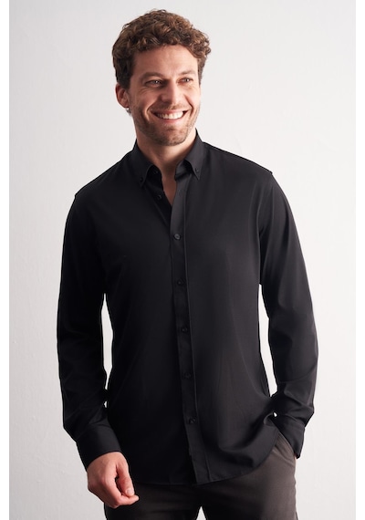 İmza Siyah Düğmeli Yaka Örme Uzun Kol Performans Ürün Slim Fit Esnek Gömlek 1004255270 Siyah İmza Siyah Düğmeli Yaka Örme Uzun Kol Performans Ürün Slim Fit Esnek Gömlek 1004255270 Siyah