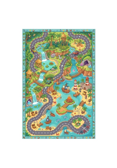 Kartela Halı Korsan Adası Kaymaz Taban Çocuk Oyun Halısı - 60 x 90 CM