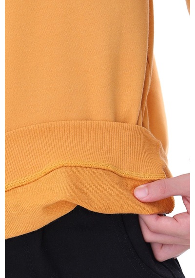 Zuzunga Unisex Basic Düz Hardal Renk %100 Pamuk Sweatshirt 2-11 Yaş Turuncu